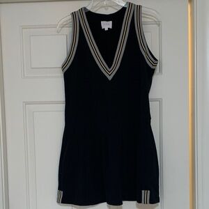 Sundays Elegant Black dress with gray and yellow Striped Accents